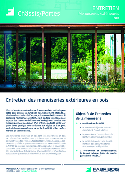 ENTRETIEN<br />
Menuiseries extérieures